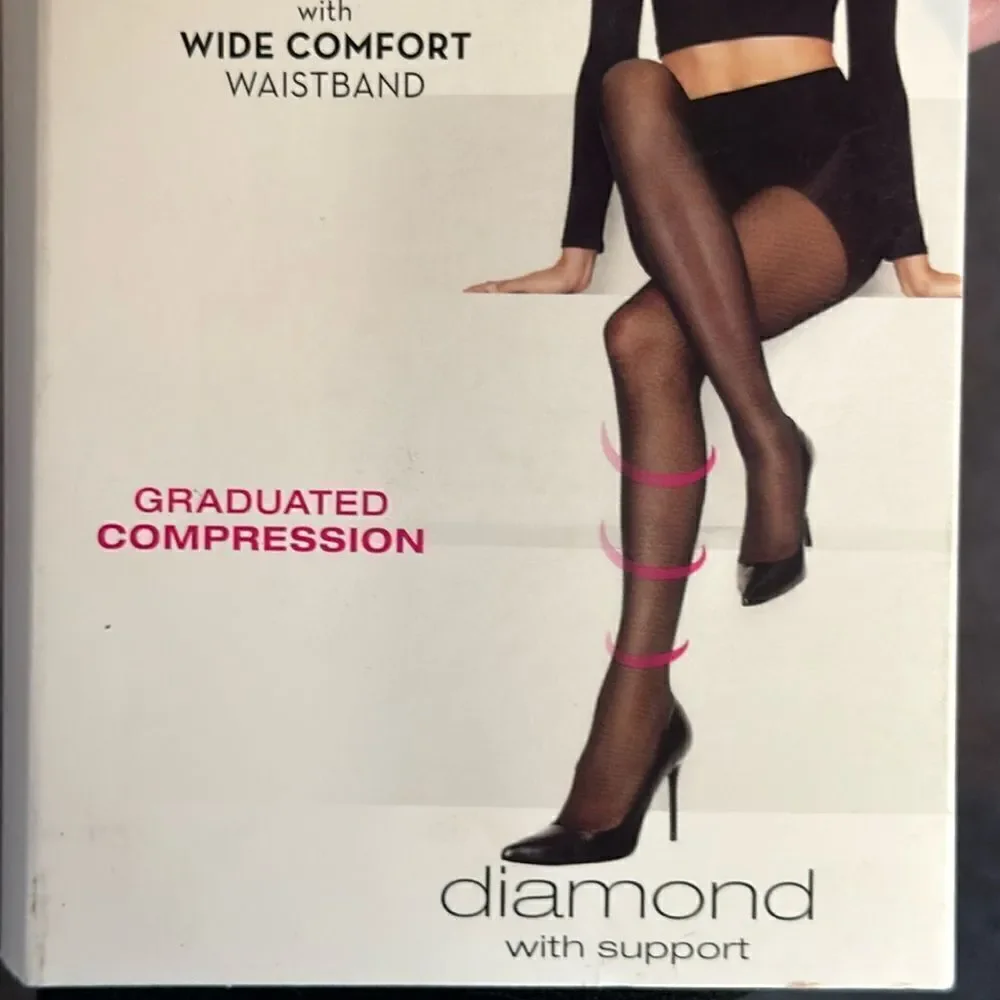 Hanes Perfect Tights ControlTop Graduated Compression Black Diamond Size L x2